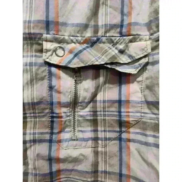 GUESS MENS MEDIUM LONG SLEEVE SNAP DOWN ZIPPERED POCKETS WESTERN PLAID SHIRT - Picture 7 of 9